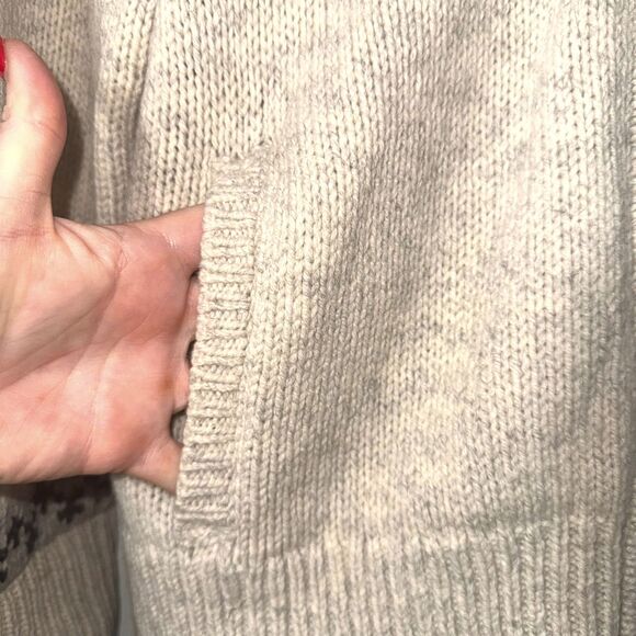 L.L. Bean Classic Rag Wool Fair Isle Zip Cardigan - Cream/Black/Gray XL - Picture 7 of 10